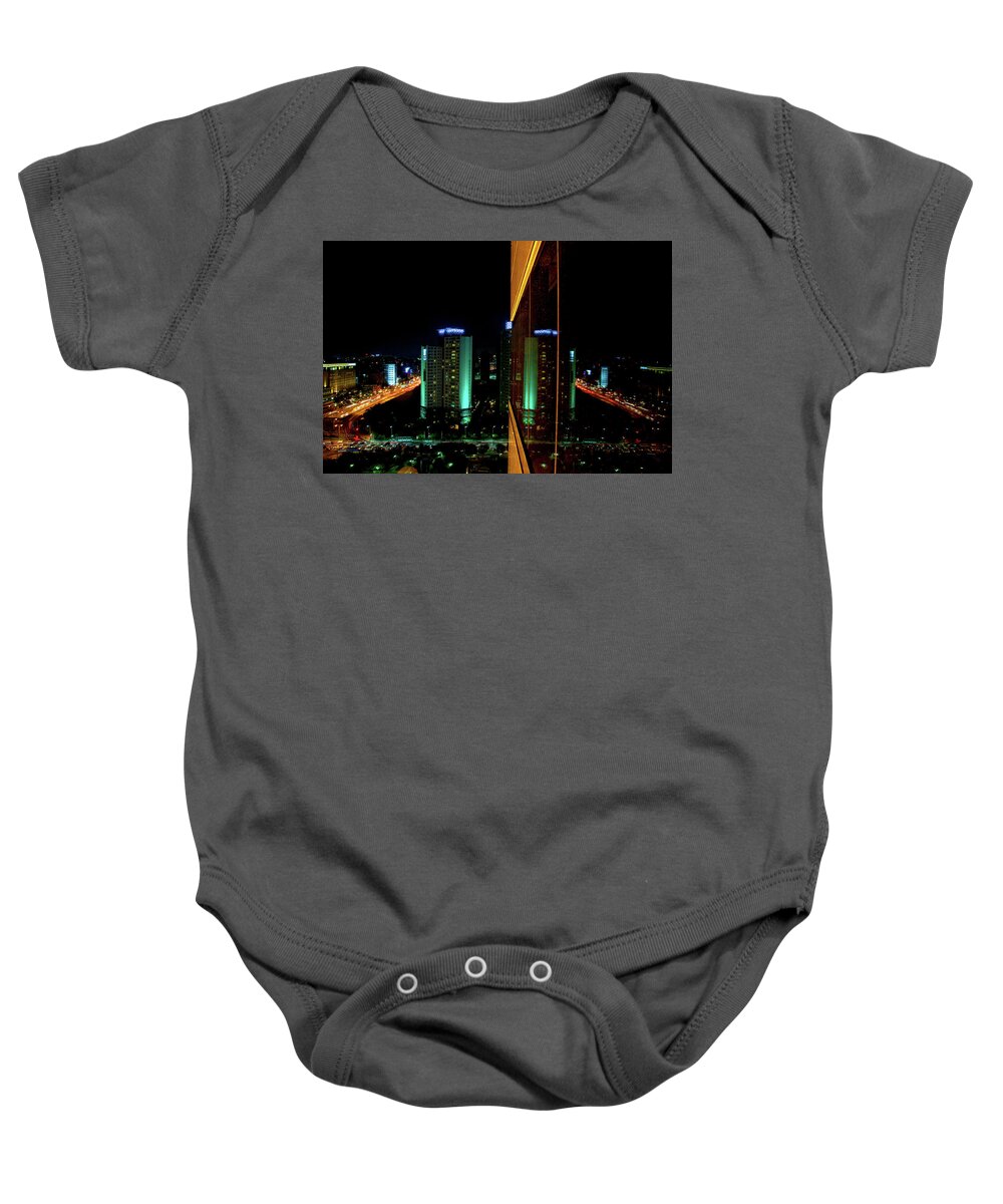 Photo Baby Onesie featuring the photograph Seoul Reflection by Anthony M Davis