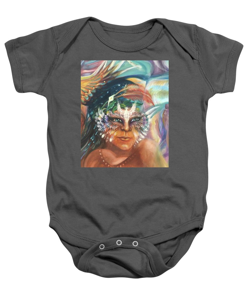 Face Mask Baby Onesie featuring the painting Shape Shifter by Sofanya White