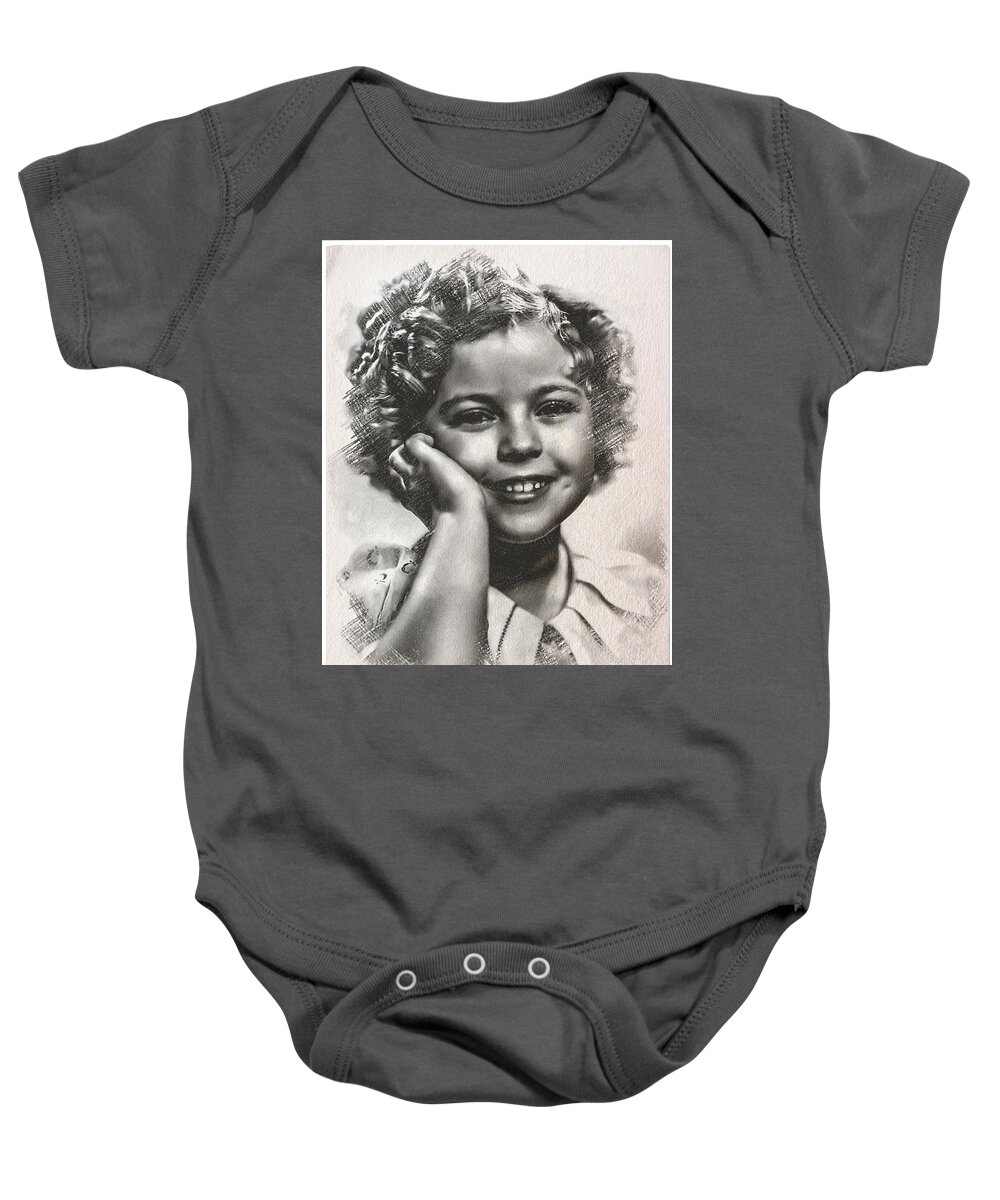 Shirley Temple Baby Onesie featuring the drawing Shirley Temple Sketch by Teresa Trotter