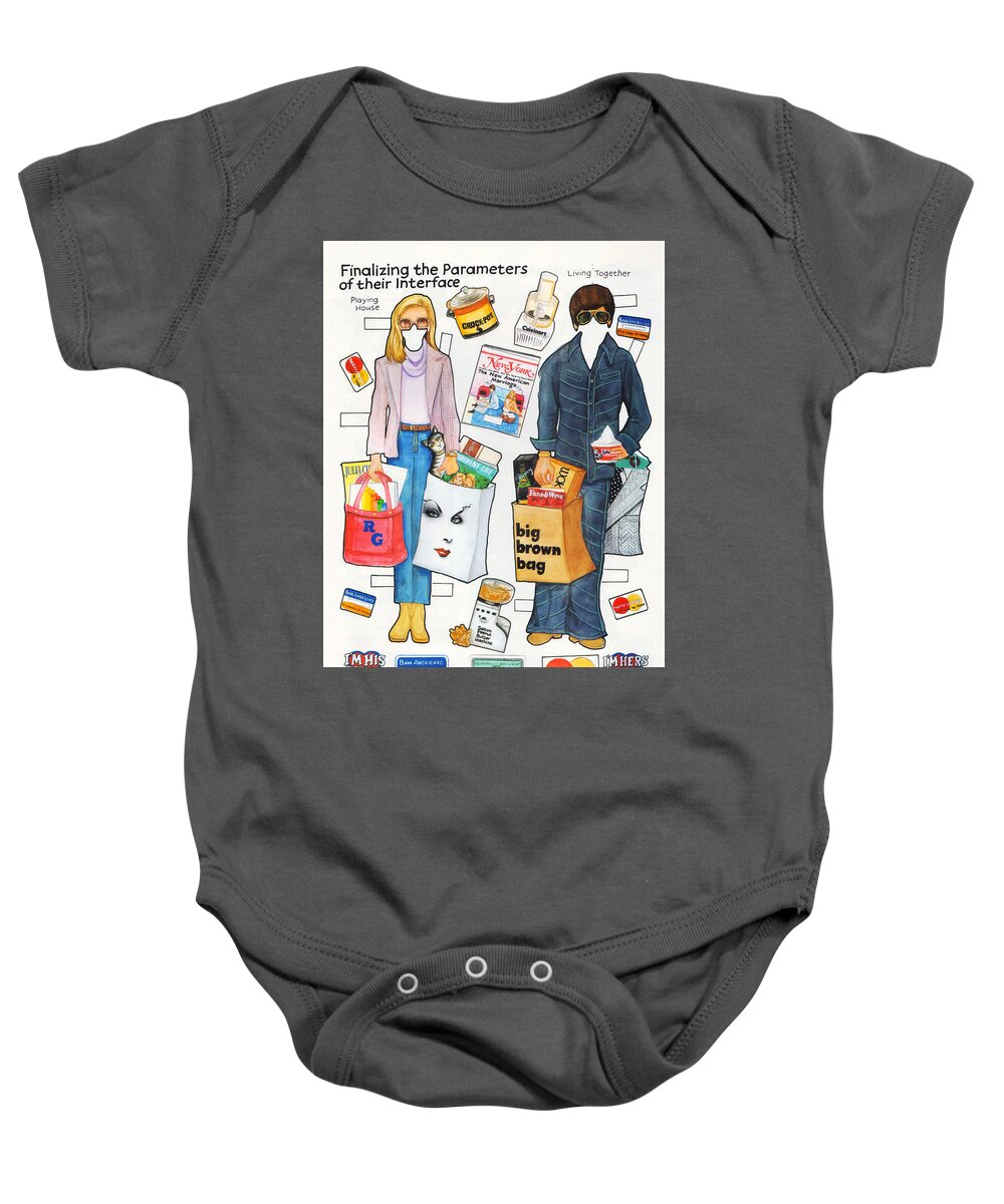 Mixed Media Baby Onesie featuring the mixed media Shopping 1970s This Years Girl by Sally Edelstein