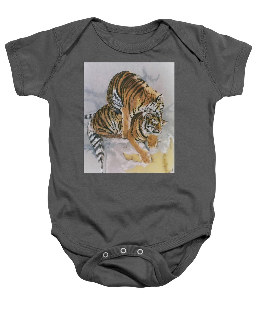 Predator Baby Onesie featuring the drawing Sibling Rivalry by Barbara Keith