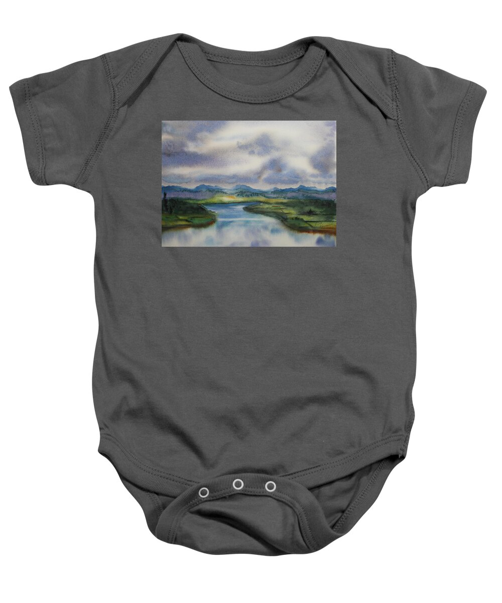 Landscape Baby Onesie featuring the painting Silver Day by Ruth Kamenev