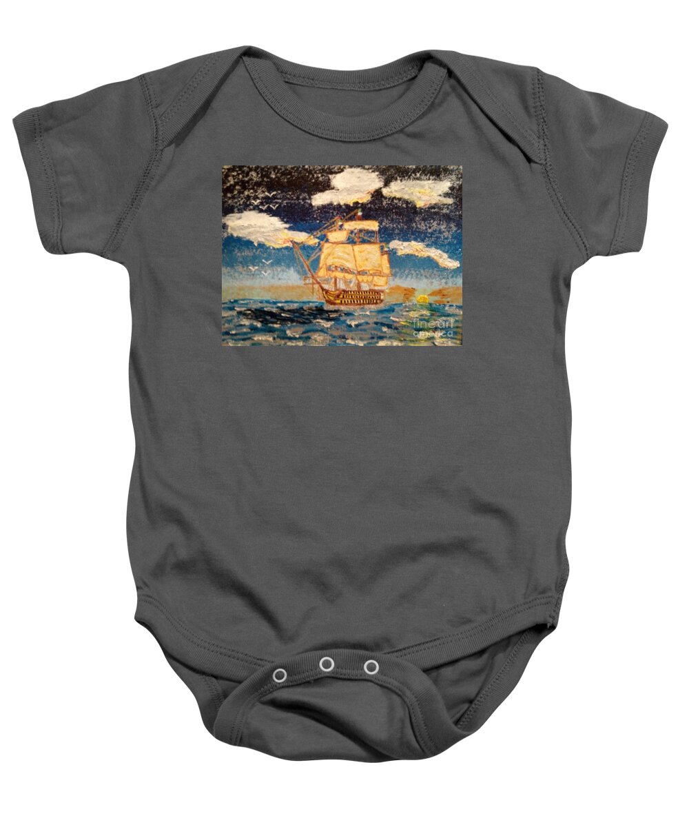 Ship Baby Onesie featuring the painting Silver Seas by David Westwood