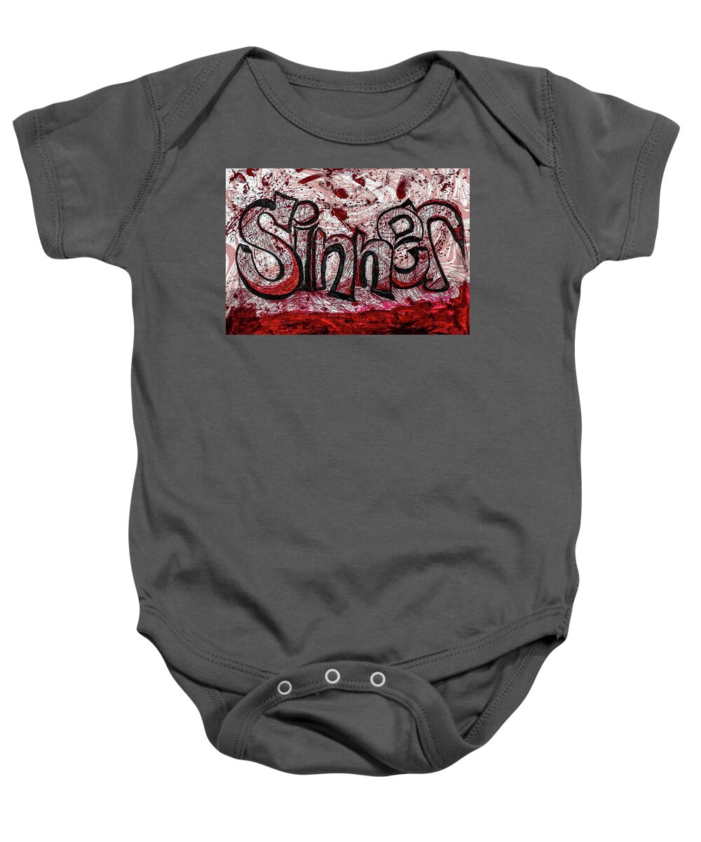 Graffiti Baby Onesie featuring the mixed media Sinner by James Mark Shelby