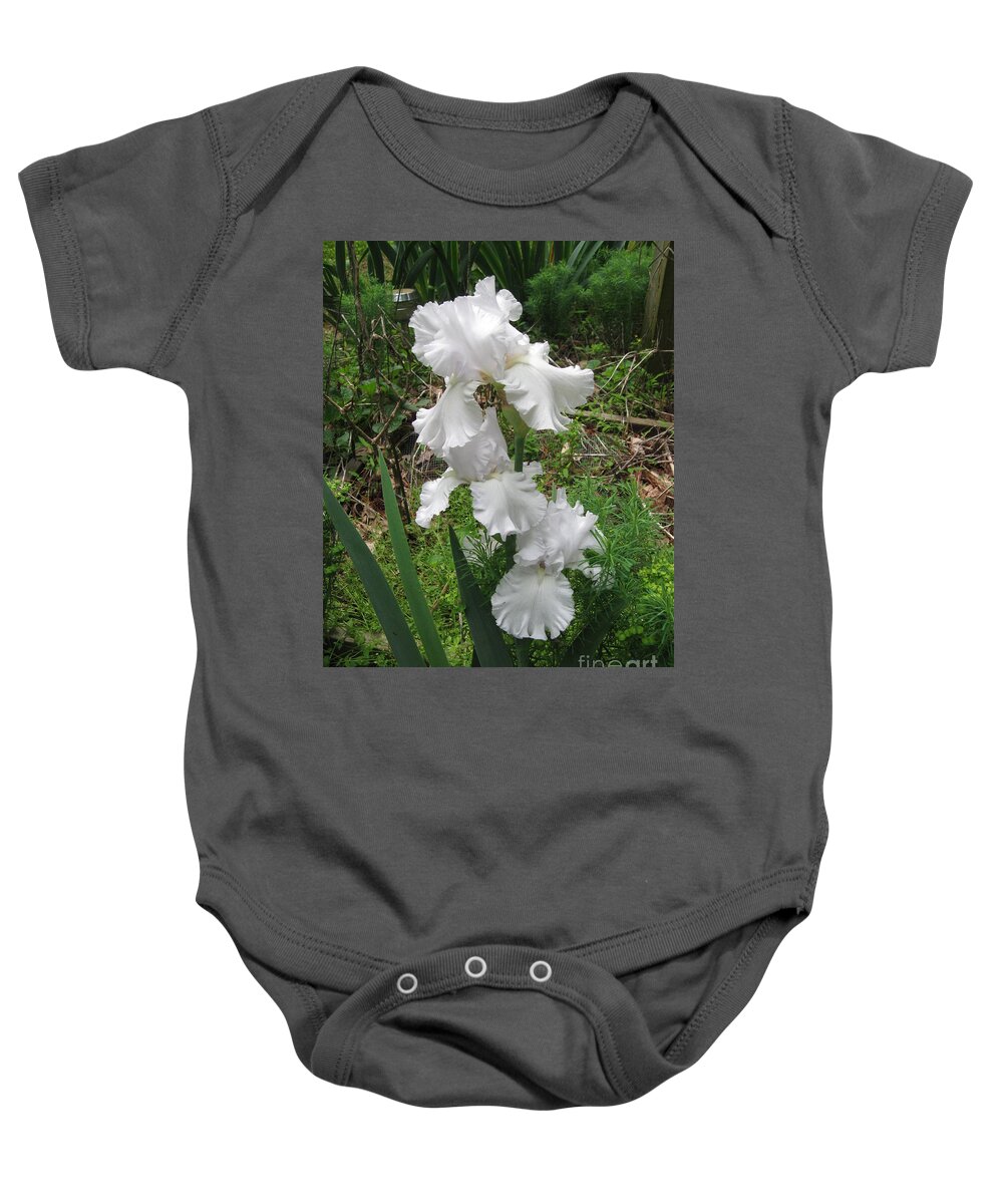 Iris Baby Onesie featuring the photograph Skating Party White Iris by Catherine Ludwig Donleycott