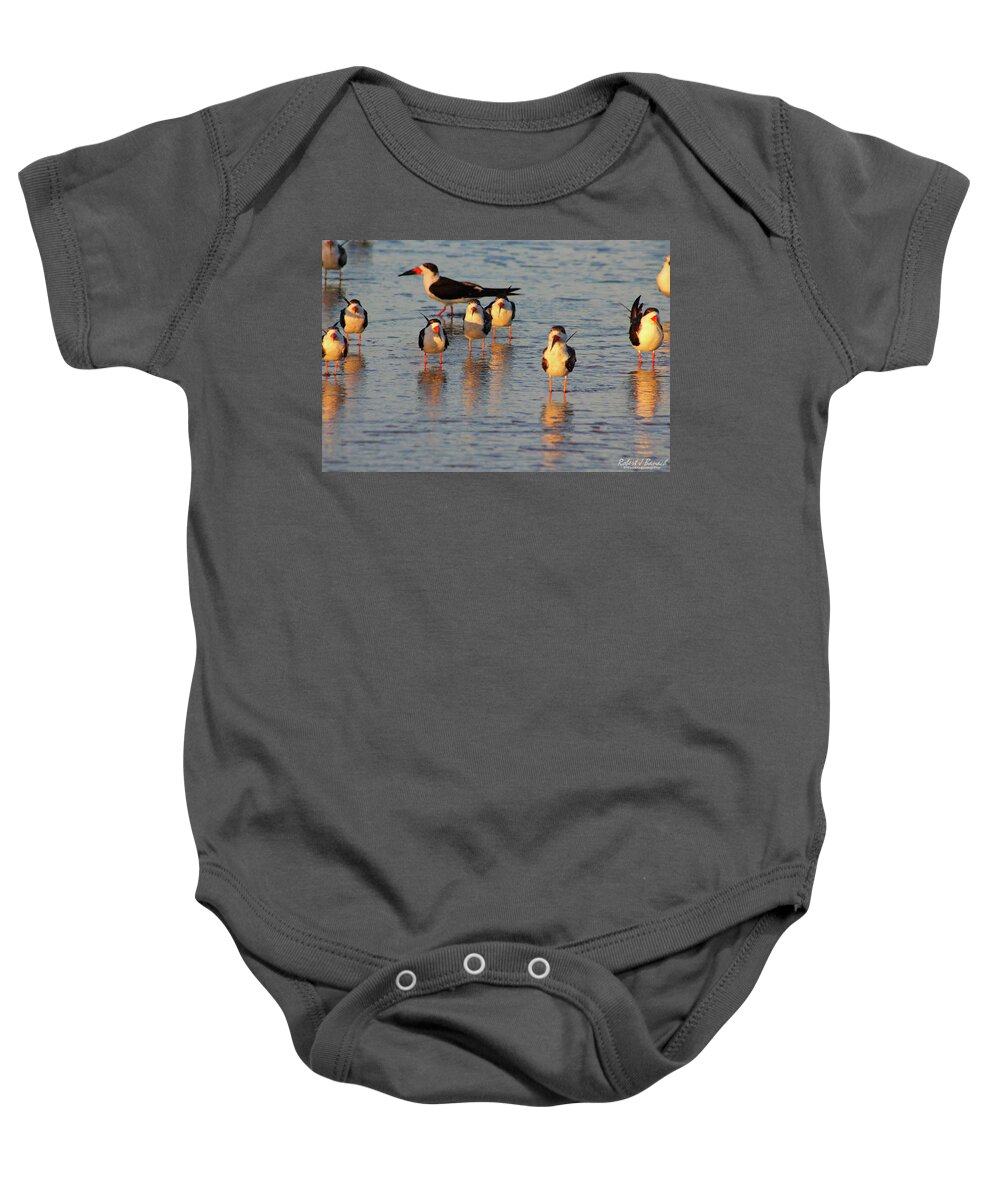 Birds Baby Onesie featuring the photograph Skimmers On The Beach by Robert Banach