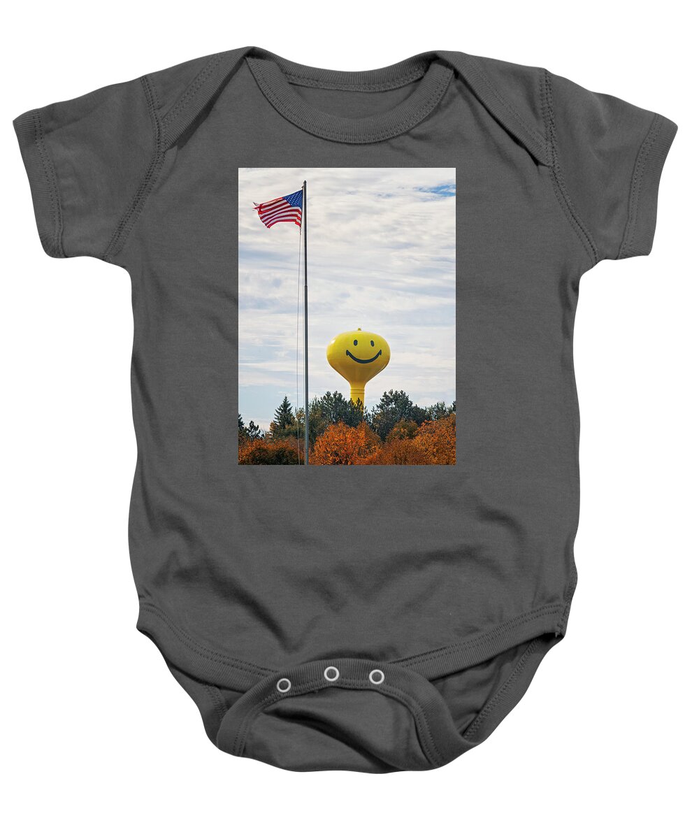 West Branch Smiley Tower Baby Onesie featuring the photograph Smiley Tower by Peg Runyan