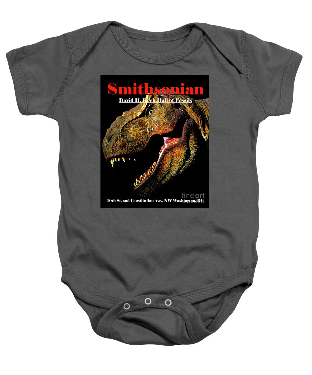 Smithsonian National Museum Of Natural History Baby Onesie featuring the mixed media Smithsonian T Rex hall of fossils by David Lee Thompson