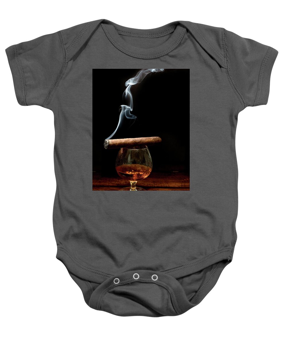 Jackdaniels Baby Onesie featuring the photograph Smoke and Cordial by Jody Lane