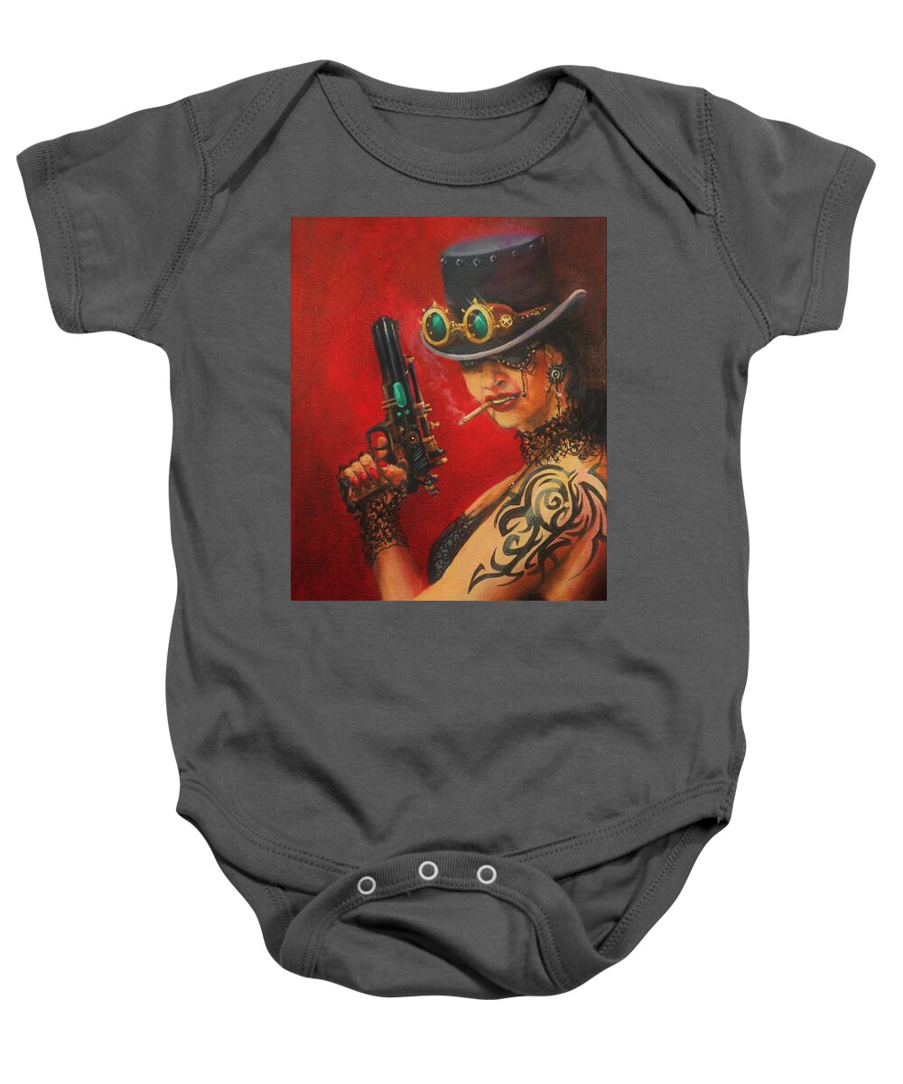 Art Noir Baby Onesie featuring the painting Smokin' Hot by Tom Shropshire