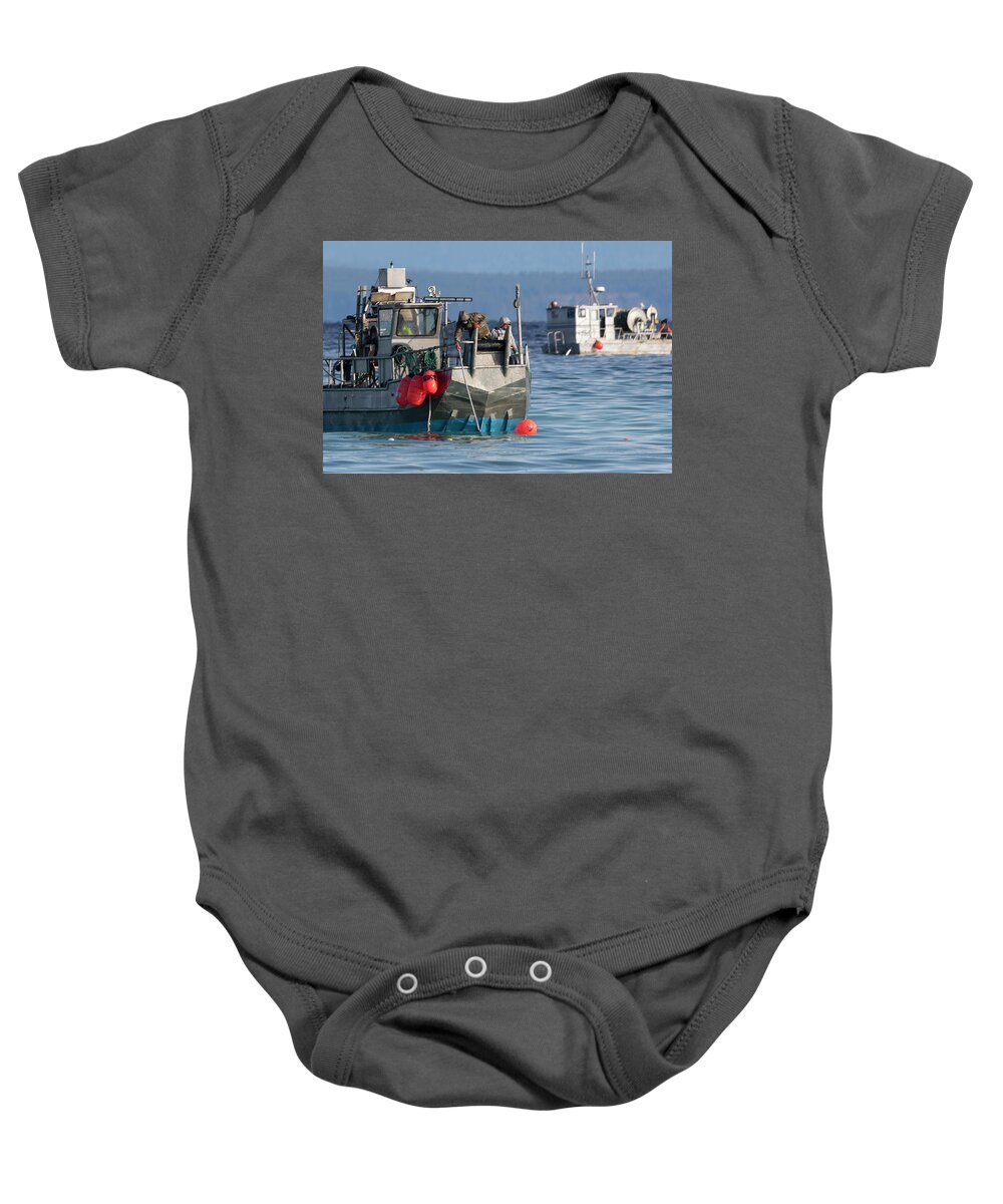 Herring Skiff Baby Onesie featuring the photograph Snag That Line by Randy Hall