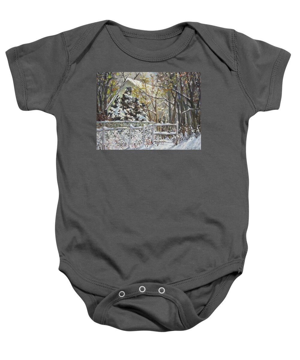  Baby Onesie featuring the painting Snow Day by Douglas Jerving