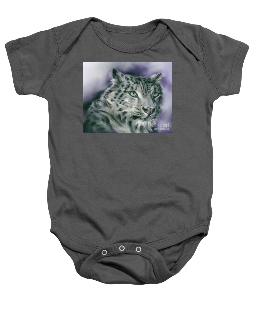 Animal Baby Onesie featuring the painting Snow Leopard by MM Anderson