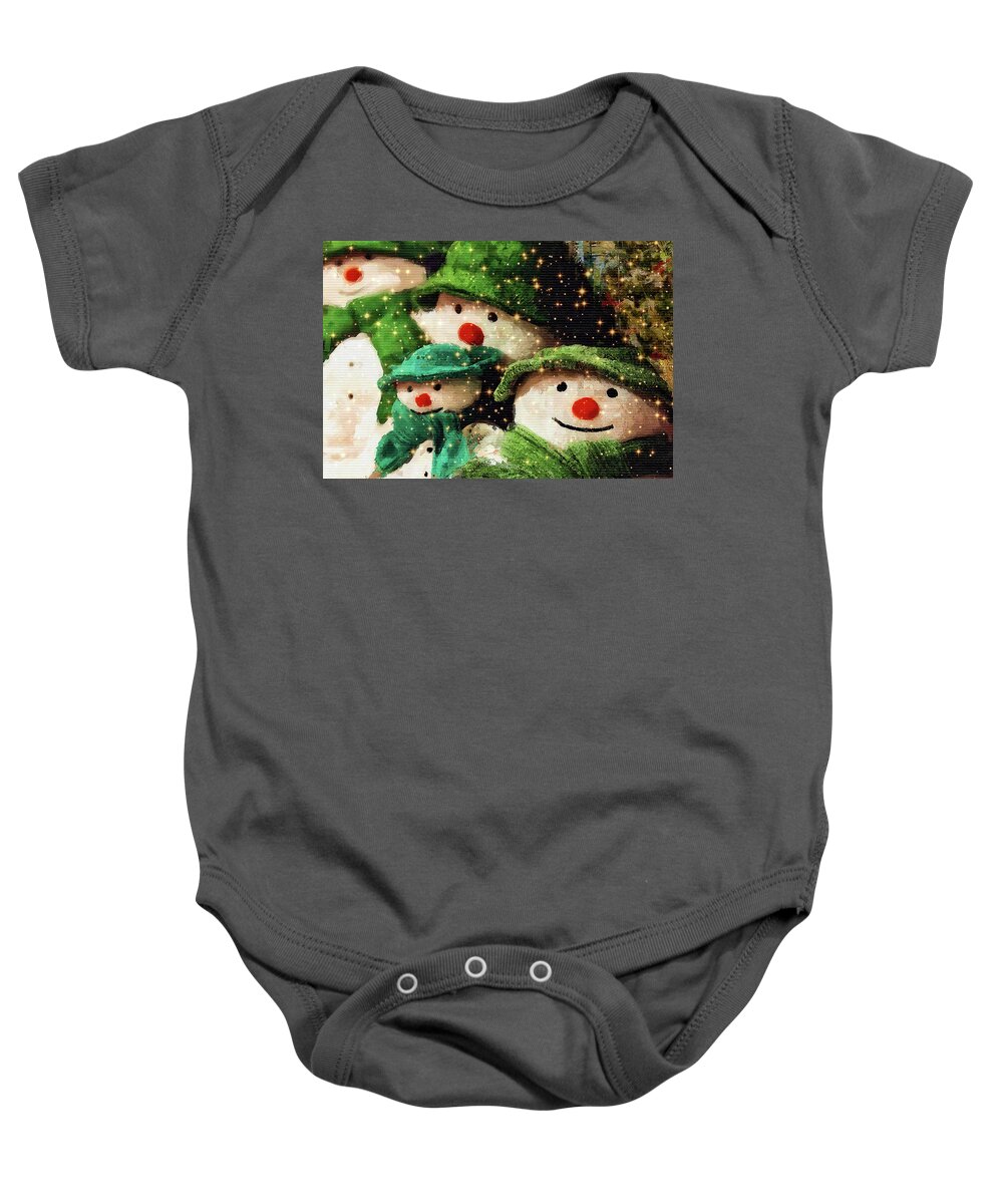 Snowman Baby Onesie featuring the mixed media Snowman Family Toys by Tatiana Travelways