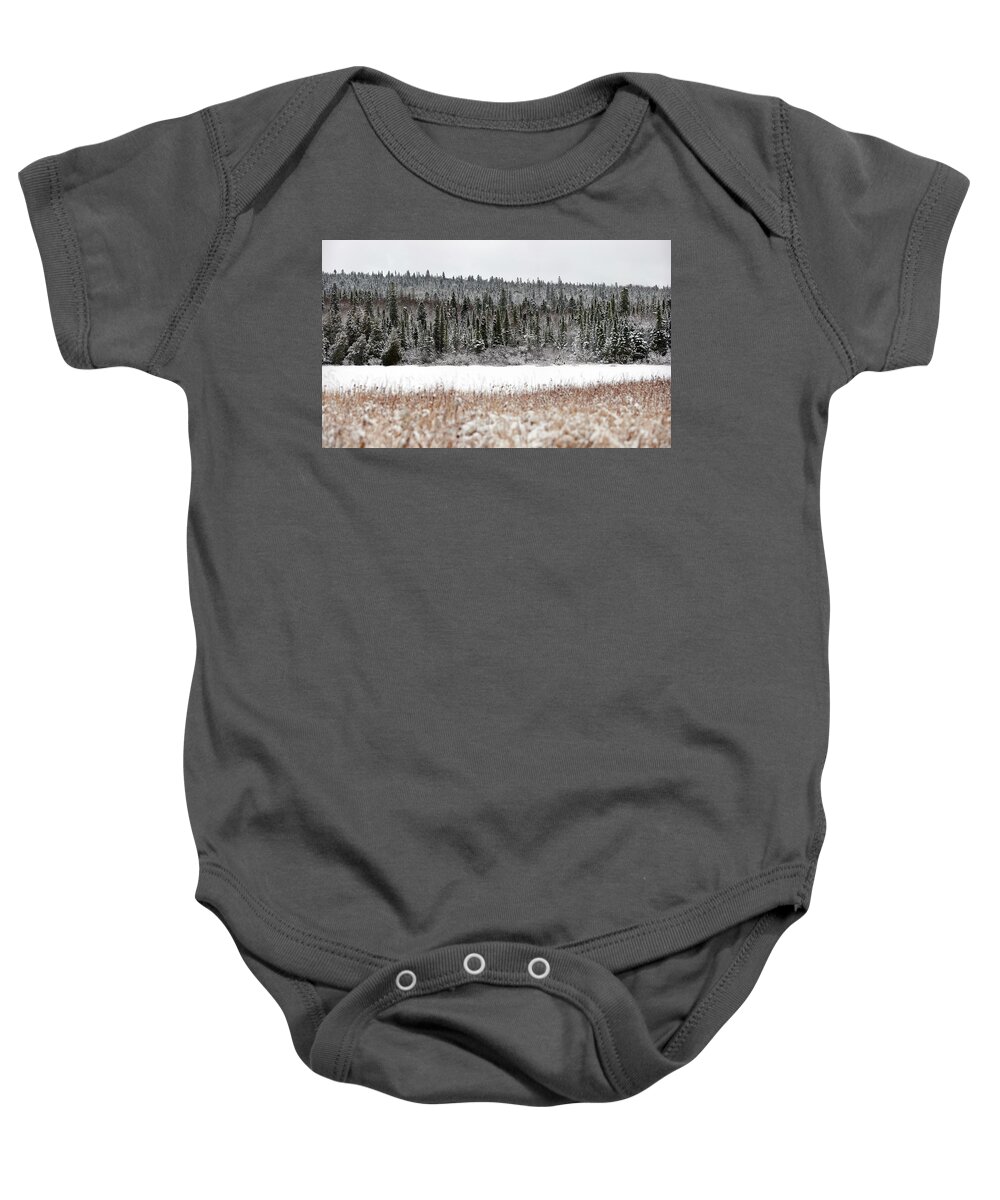 Frozen Baby Onesie featuring the photograph Snowy Serenity by Doug Gibbons