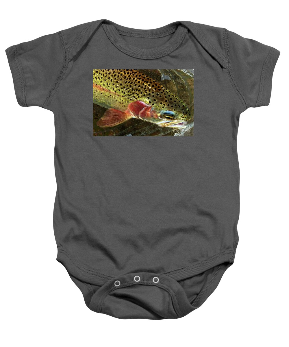 Rainbow Trout Baby Onesie featuring the painting Somewhere Over The Rainbow by Jon Q Wright