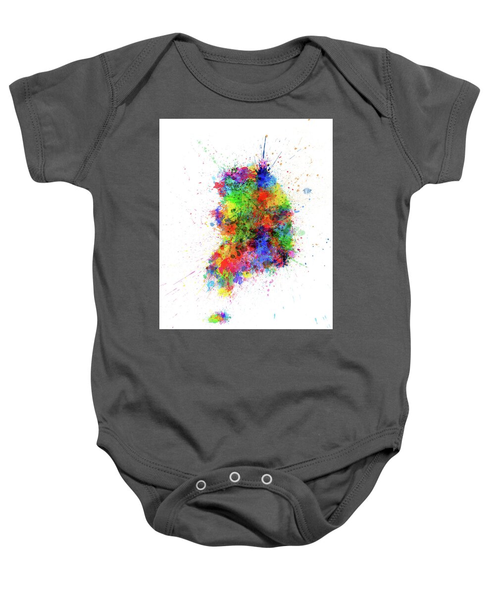 South Korea Map Baby Onesie featuring the digital art South Korea Paint Splashes Map by Michael Tompsett