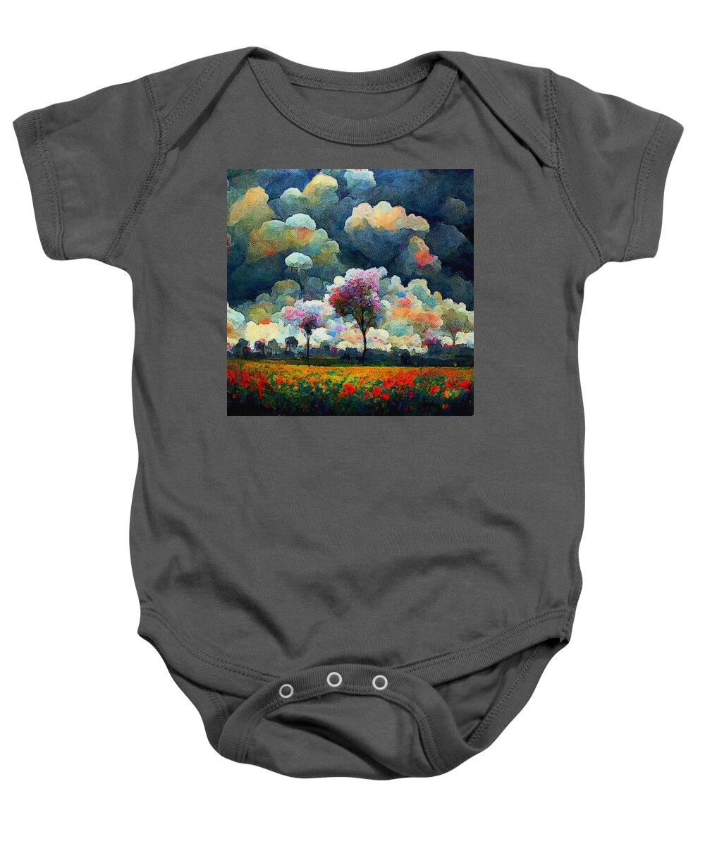 Southwell Baby Onesie featuring the mixed media Southwell Minster Summer 2 by Ann Leech