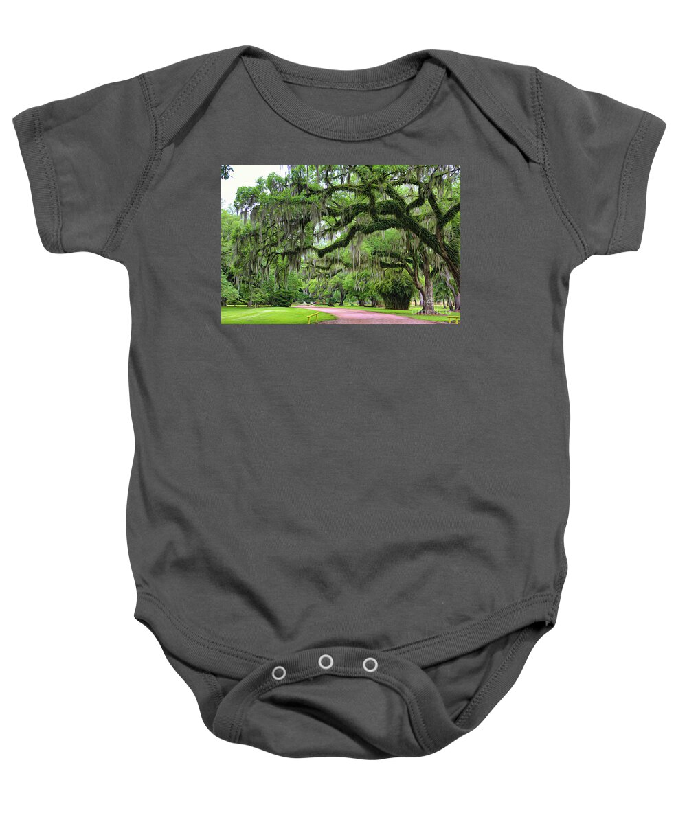 Louisiana Baby Onesie featuring the photograph Spanish Moss Trees Louisiana Avery Island Color by Chuck Kuhn