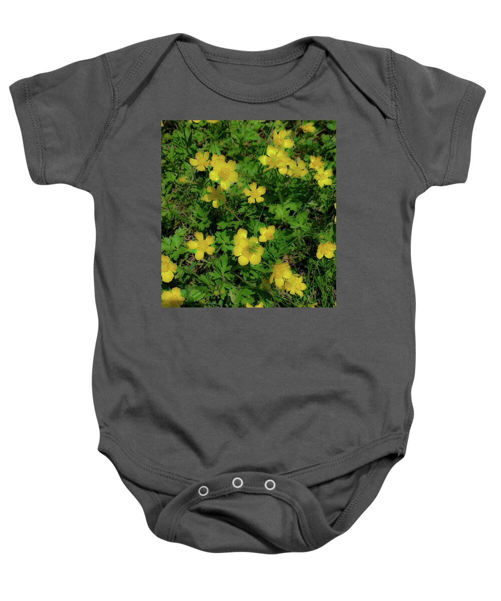Flora Baby Onesie featuring the photograph Sparkly Yellow Flowers by Lora J Wilson