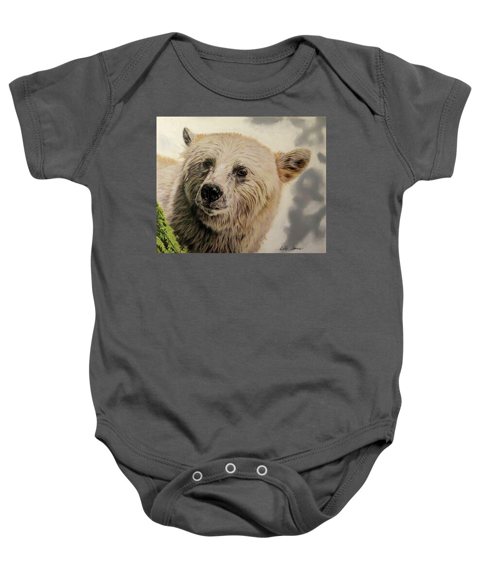 Bear Baby Onesie featuring the drawing Spirit Bear by Kelly Speros