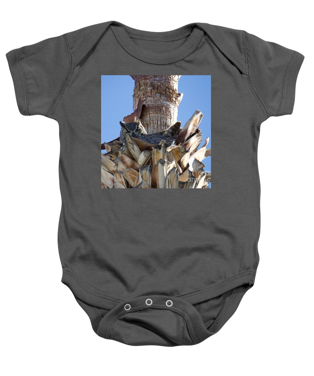 Great Horned Owl Baby Onesie featuring the digital art Spring in the Superstitions by Tammy Keyes