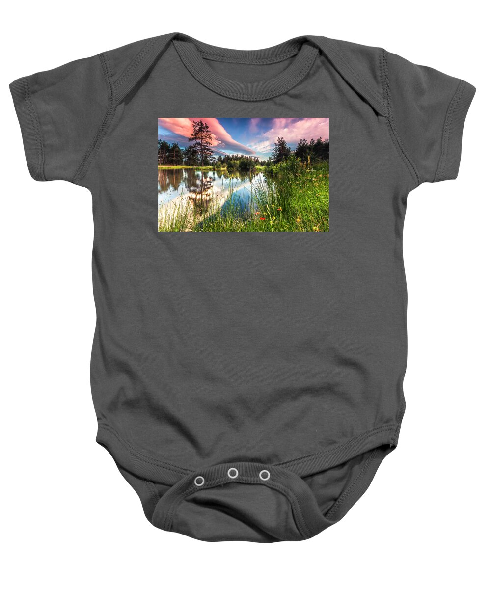 Mountain Baby Onesie featuring the photograph Spring Lake by Evgeni Dinev