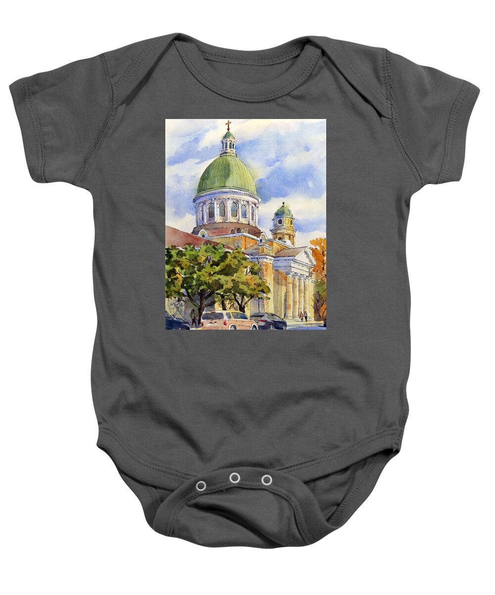 Fall Baby Onesie featuring the painting St George's Cathedral from Southwest by David Gilmore