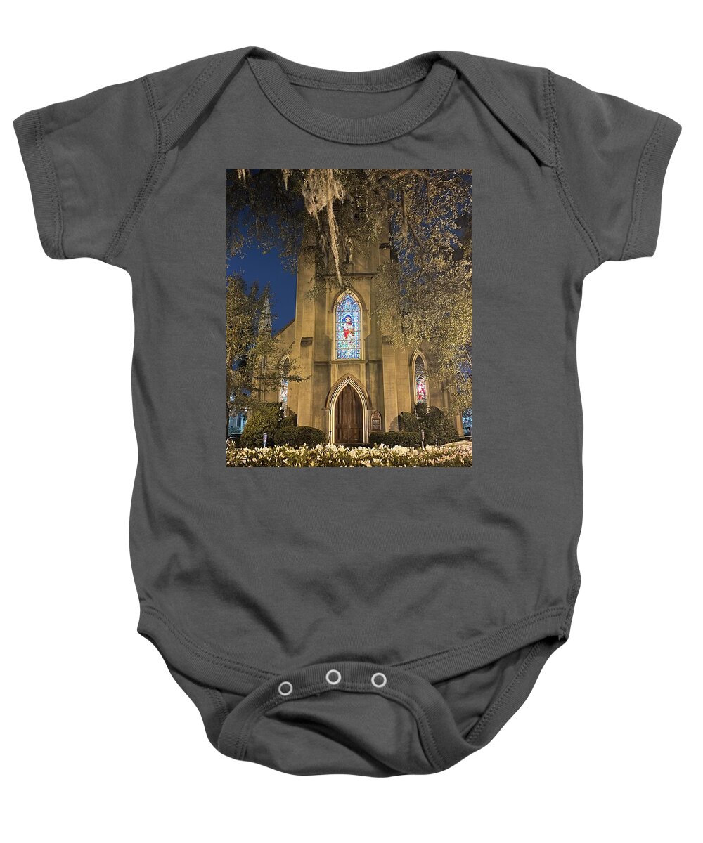 Church Baby Onesie featuring the photograph St. Johns Window by Barbara Von Pagel