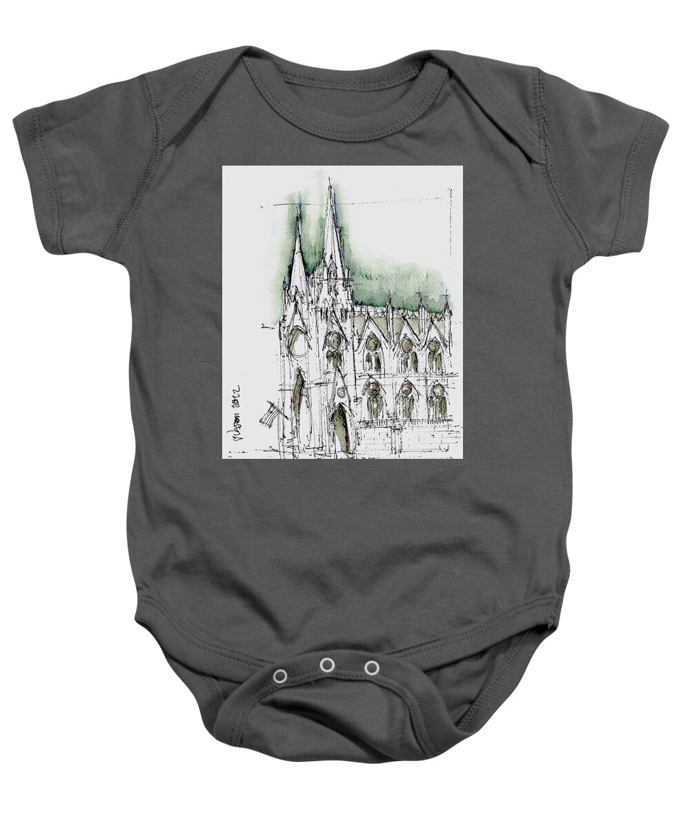 Ink Baby Onesie featuring the drawing St. Patrick's Cathedral by Jason Nicholas
