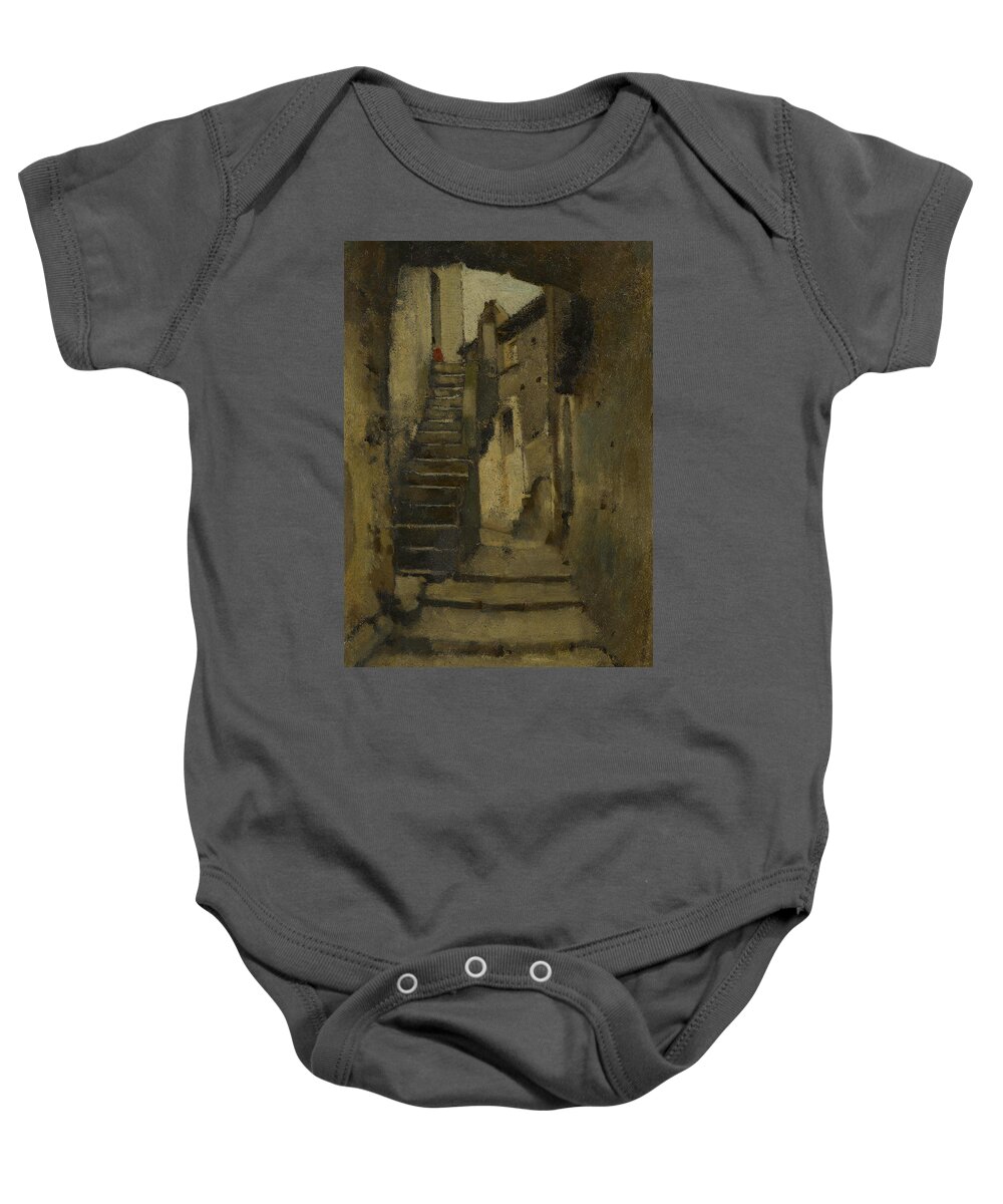 19th Century Painters Baby Onesie featuring the painting Staircase in an Alley in Rome by Jean-Jacques Henner