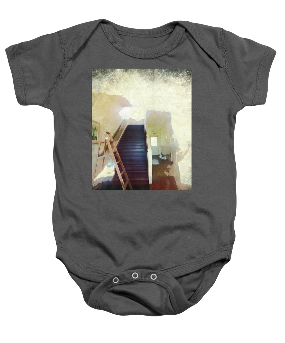 Staircase Baby Onesie featuring the photograph Staircase In An Old School House - Sequim, WA by Marie Jamieson