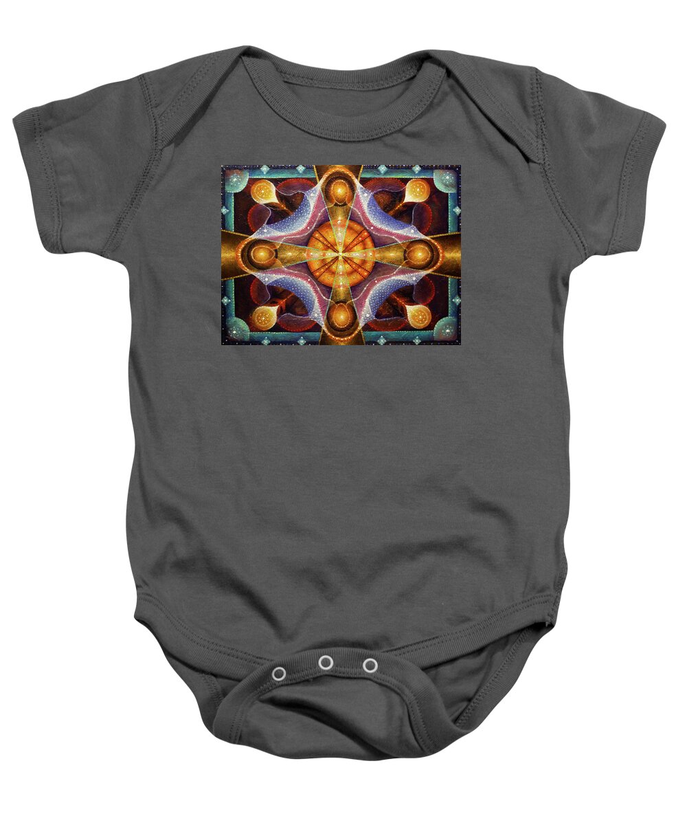Stars Baby Onesie featuring the painting Star Council by Kevin Chasing Wolf Hutchins
