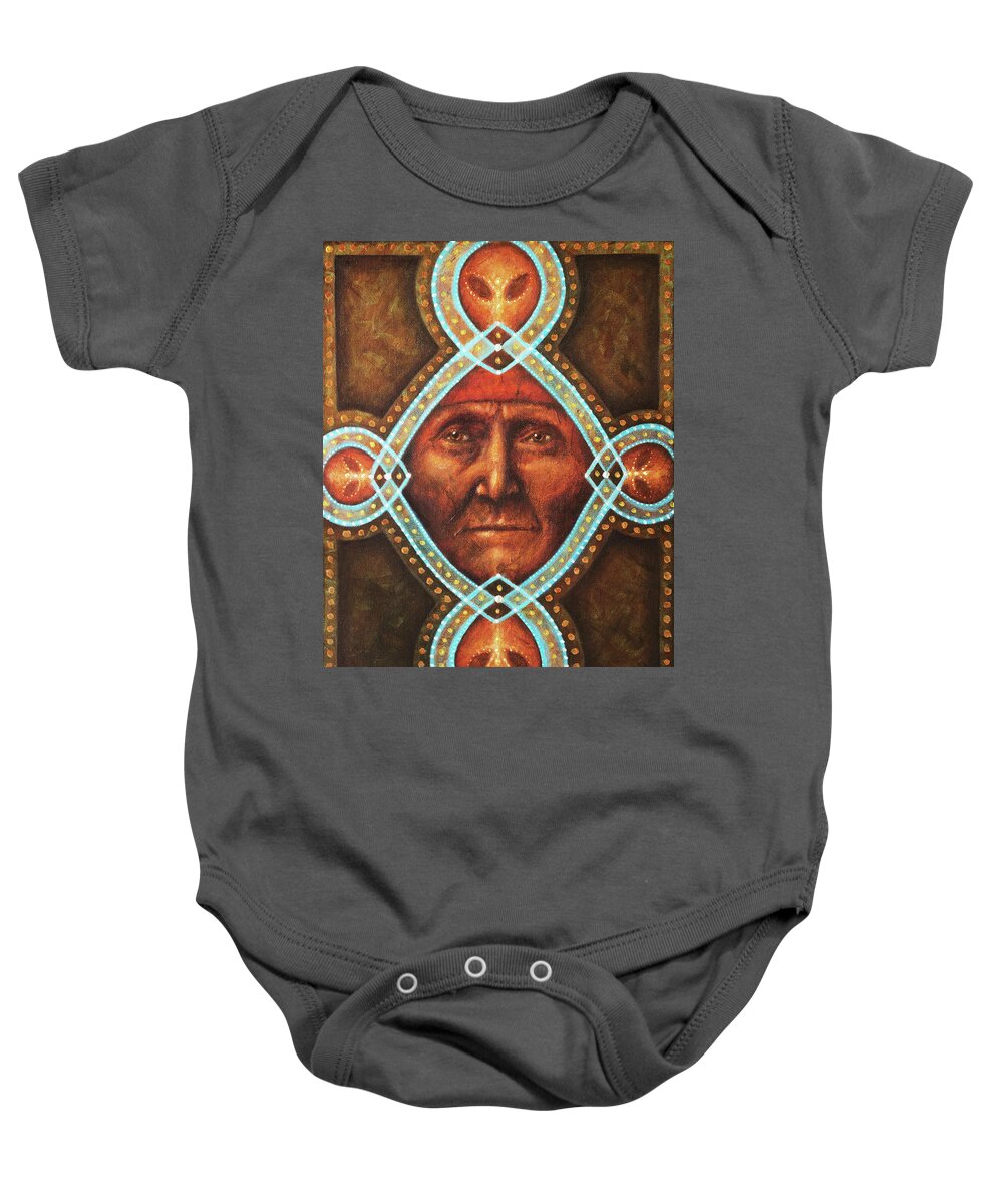 Native American Baby Onesie featuring the painting Star Elder by Kevin Chasing Wolf Hutchins