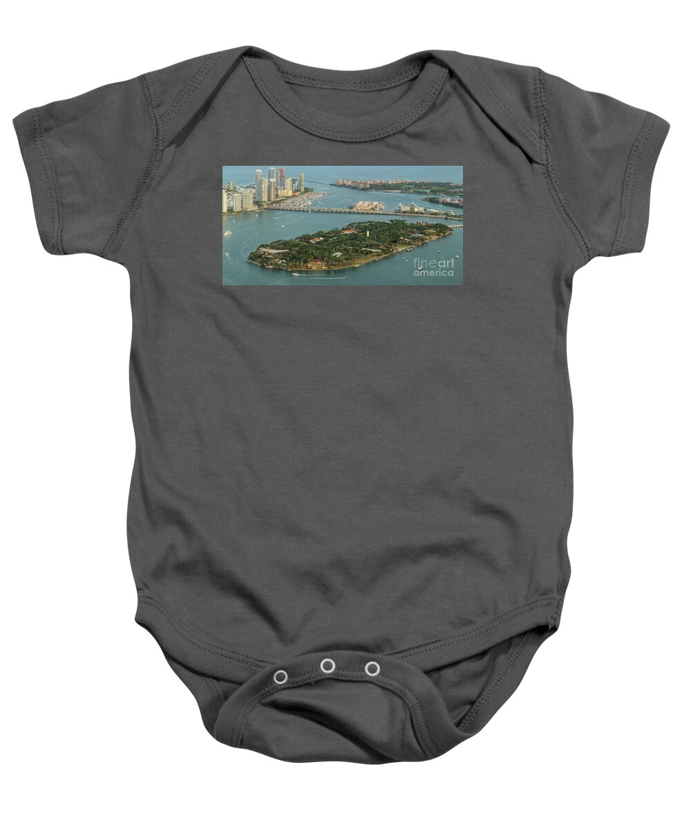 Star Island Baby Onesie featuring the photograph Star Island in Miami Aerial View by David Oppenheimer