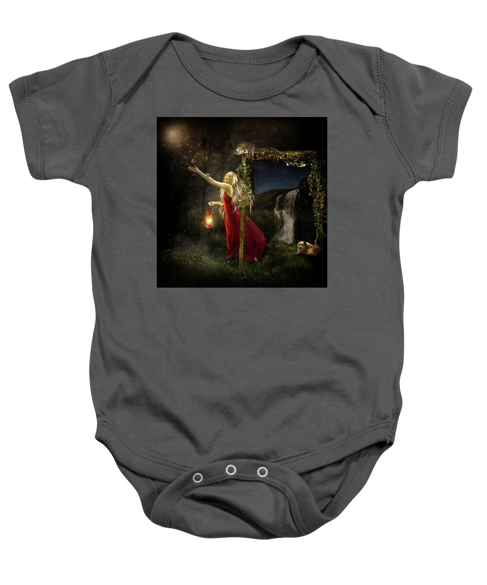 Icelandic Dog Baby Onesie featuring the digital art Stepping out of the box by Maggy Pease