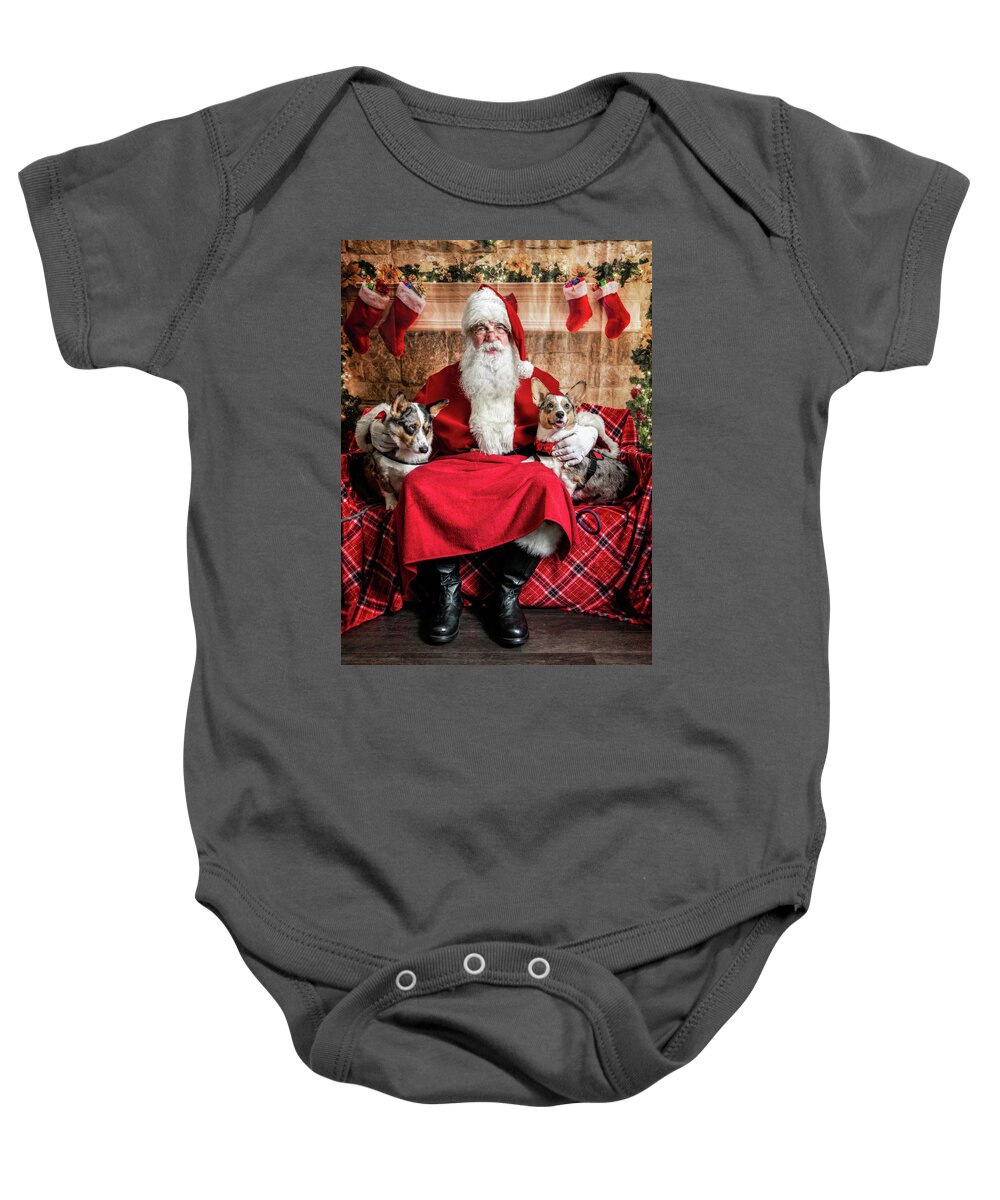 Sidney Baby Onesie featuring the photograph Steve-O and Sidney with Santa 1 by Christopher Holmes