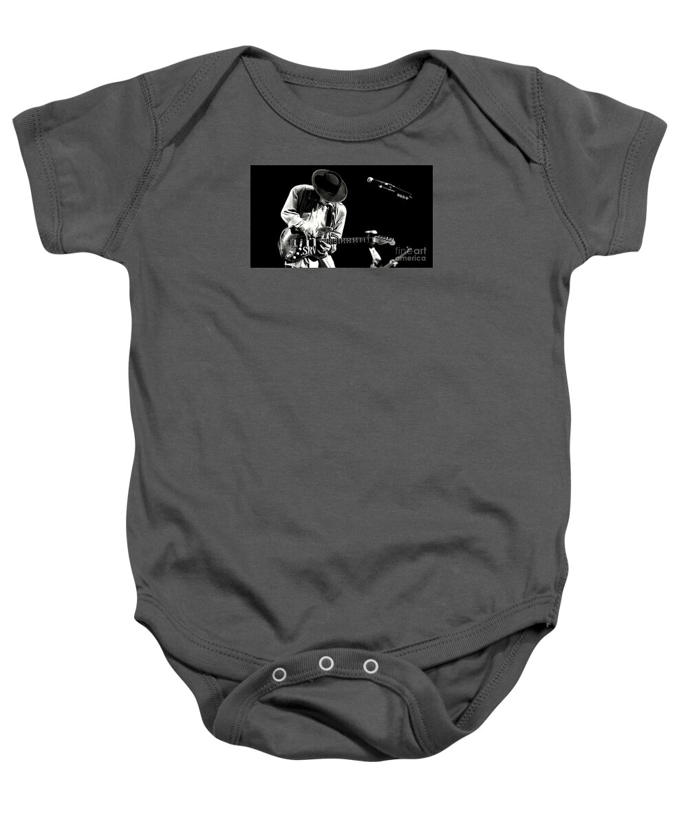 Stevie Ray Vaughan Baby Onesie featuring the photograph Stevie Ray Vaughan in concert by Action