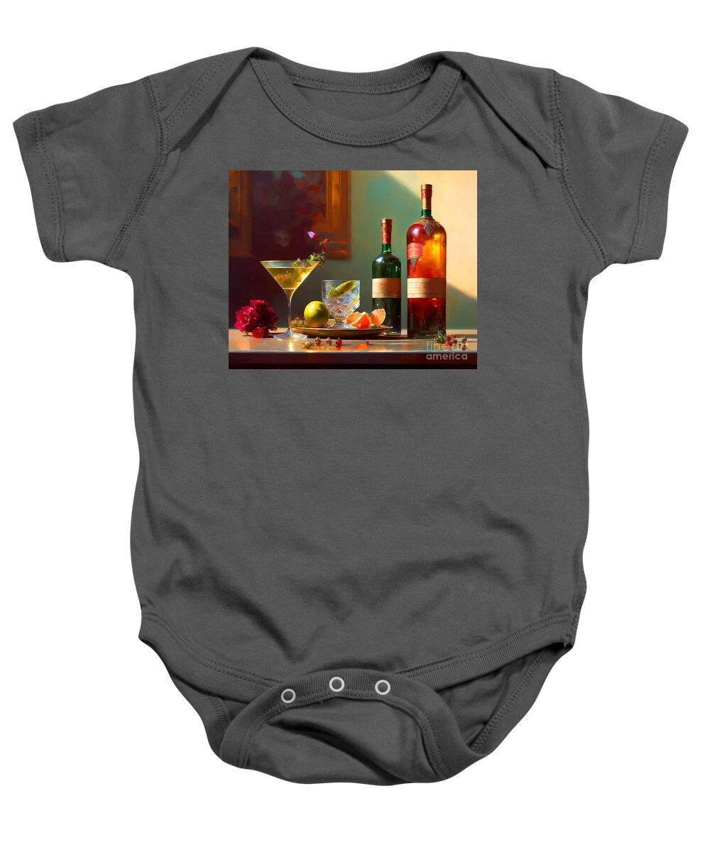Wingsdomain Baby Onesie featuring the mixed media Still Life A Martini And Other Spirits 20230111e by Wingsdomain Art and Photography