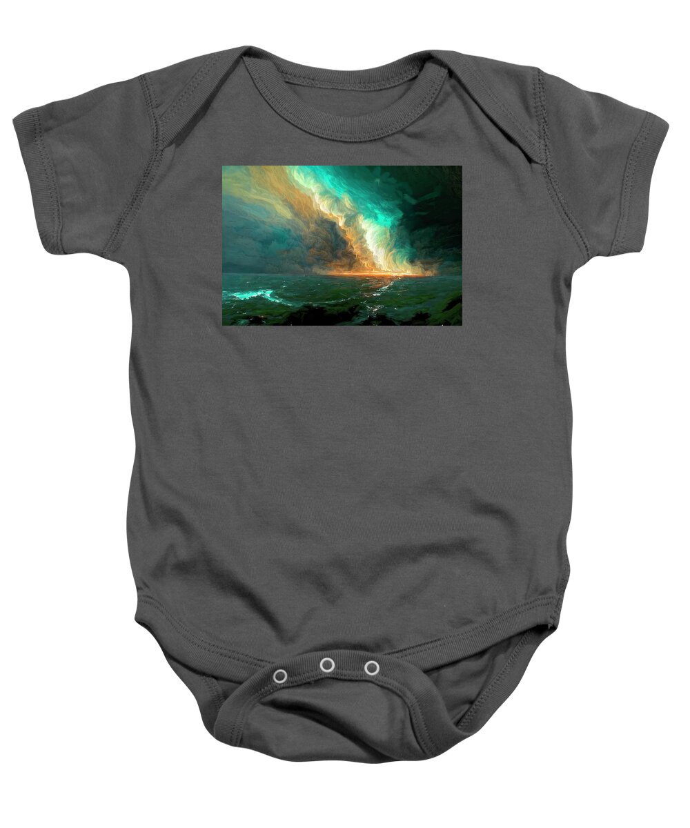 Abstract Baby Onesie featuring the digital art Storm Over Open Water Abstract by Lena Owens - OLena Art Vibrant Palette Knife and Graphic Design