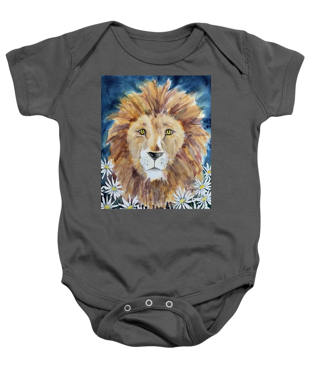 Lion Baby Onesie featuring the painting Strength by Liana Yarckin