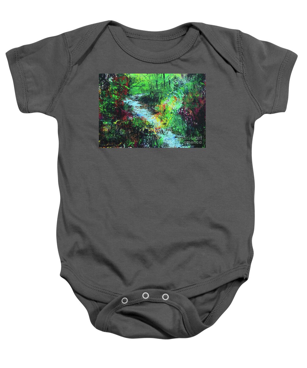 Landscape Baby Onesie featuring the painting Sun Splash Stream by Jeanette French