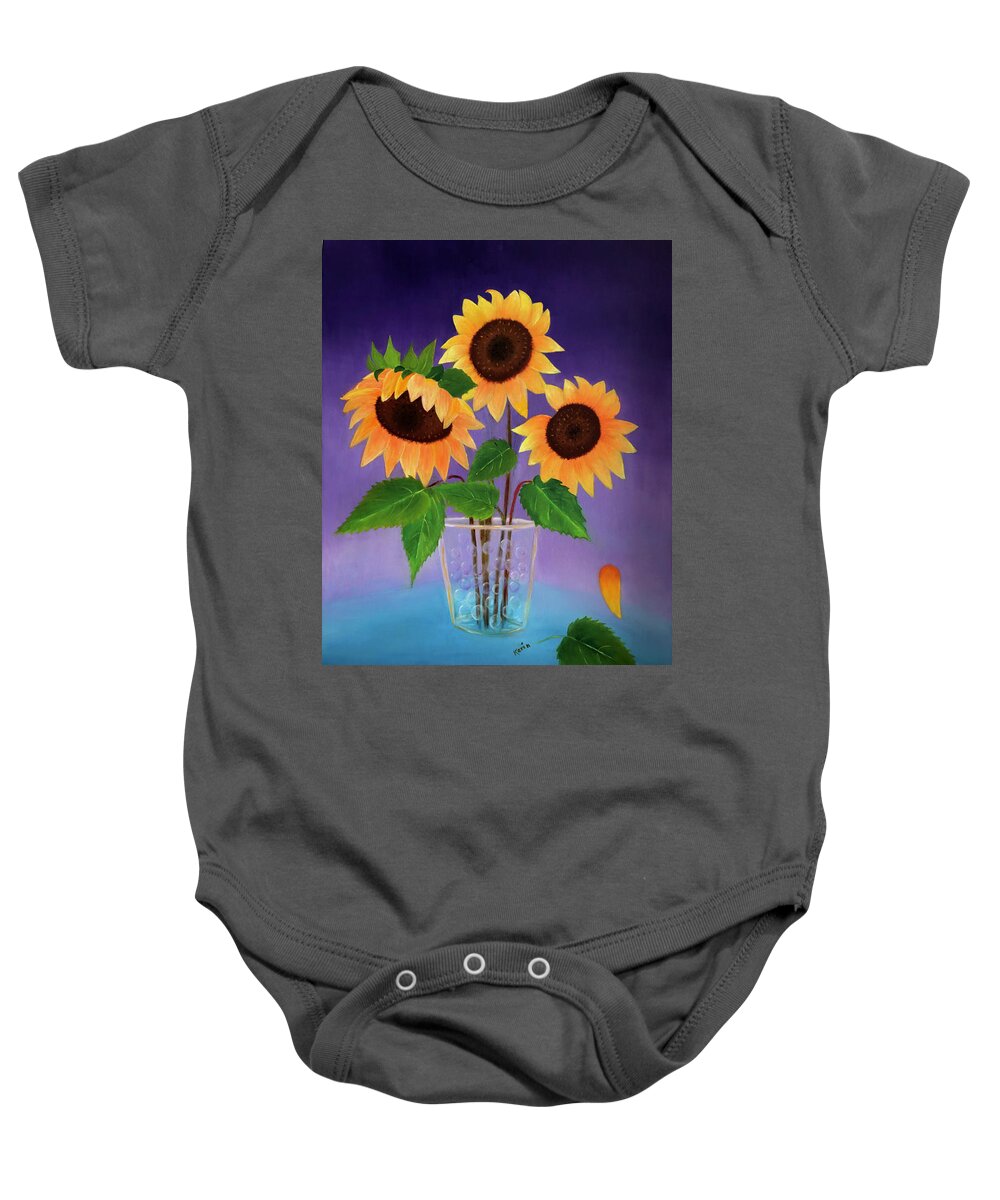 Sunflower Baby Onesie featuring the painting Sunflowers by Karin Eisermann