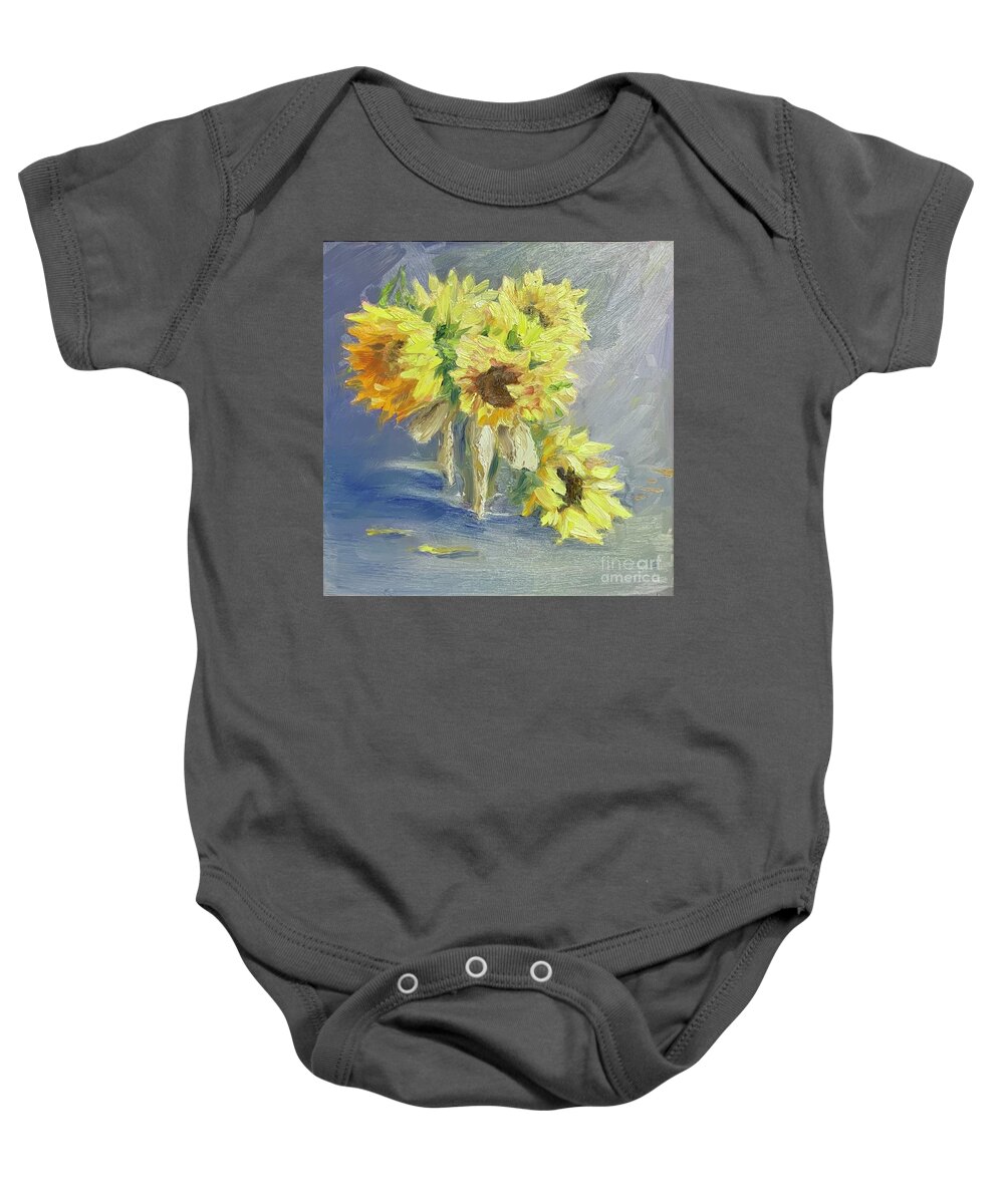 Sunflowers Baby Onesie featuring the painting Sunny bouquet by Lori Ippolito