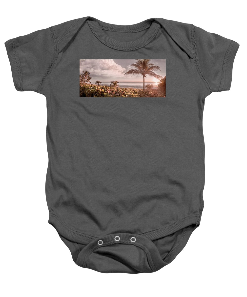 Clouds Baby Onesie featuring the photograph Sunrise Cottage View Panorama by Debra and Dave Vanderlaan