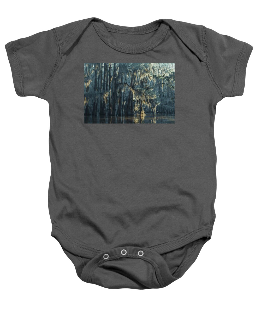 Caddo Lake Baby Onesie featuring the photograph Sunrise Light at Caddo by Iris Greenwell