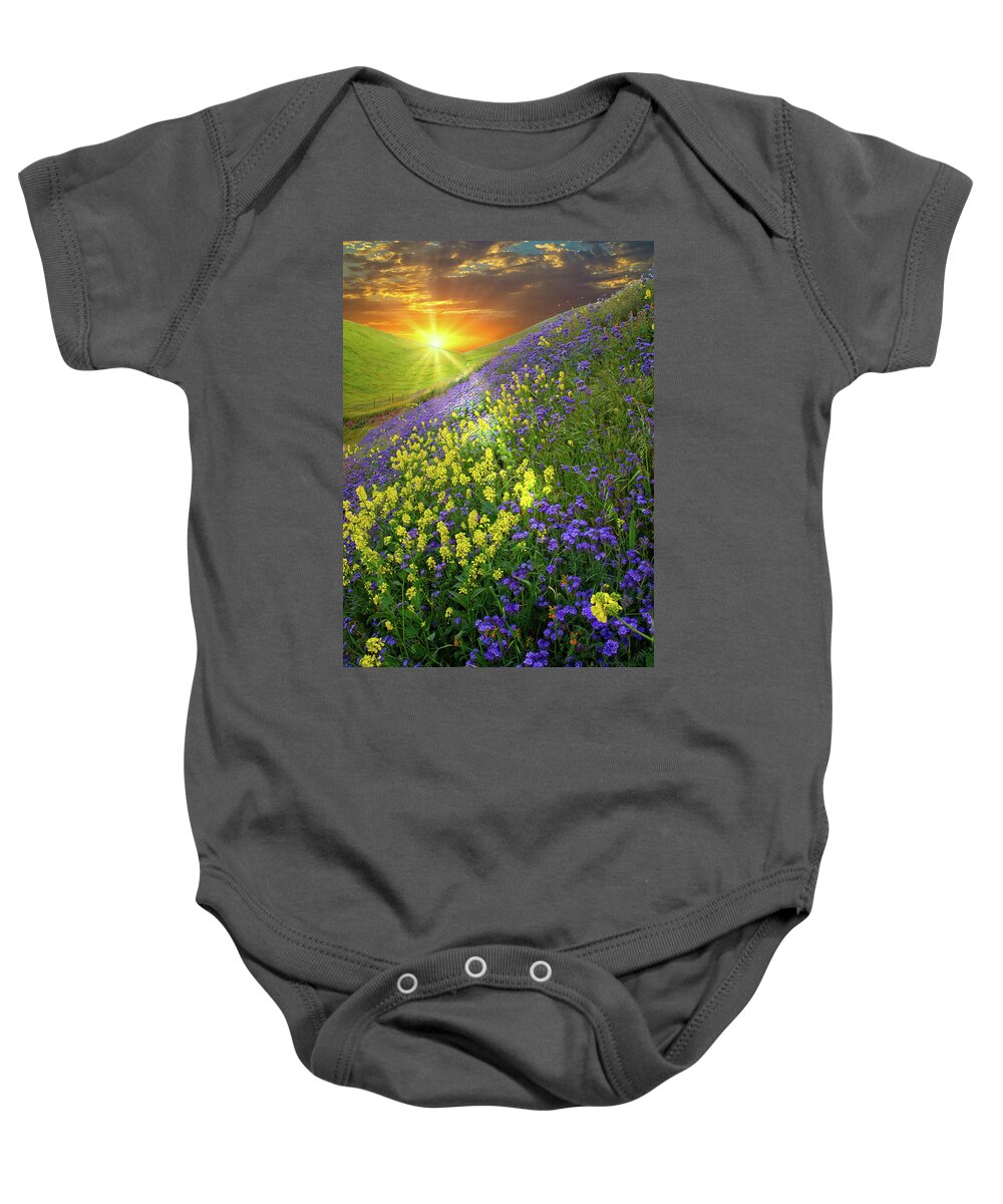 Superbloom Baby Onesie featuring the photograph Sunrise Over the Temblors by Lynn Bauer