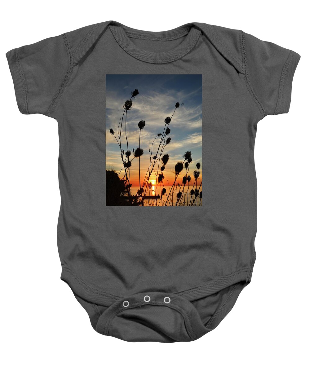 Lake Superior Sunrise Baby Onesie featuring the photograph Sunrise through the pods by Dorsey Northrup