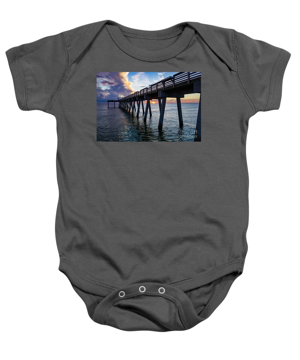  Baby Onesie featuring the photograph Sunset at Venice Fishing Pier by Nick Kearns