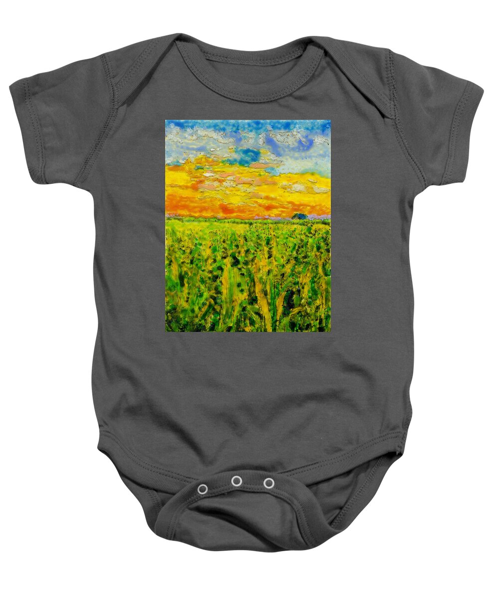 Sunset Baby Onesie featuring the painting Sunset Corn by Phil Strang